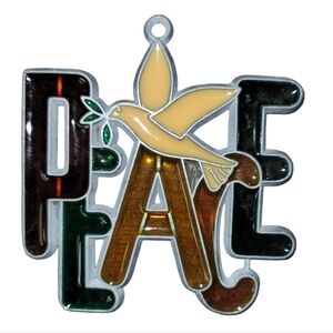 Vntg Handmade Stained Glass Peace Dove Suncatcher Christmas Ornament Multicolor